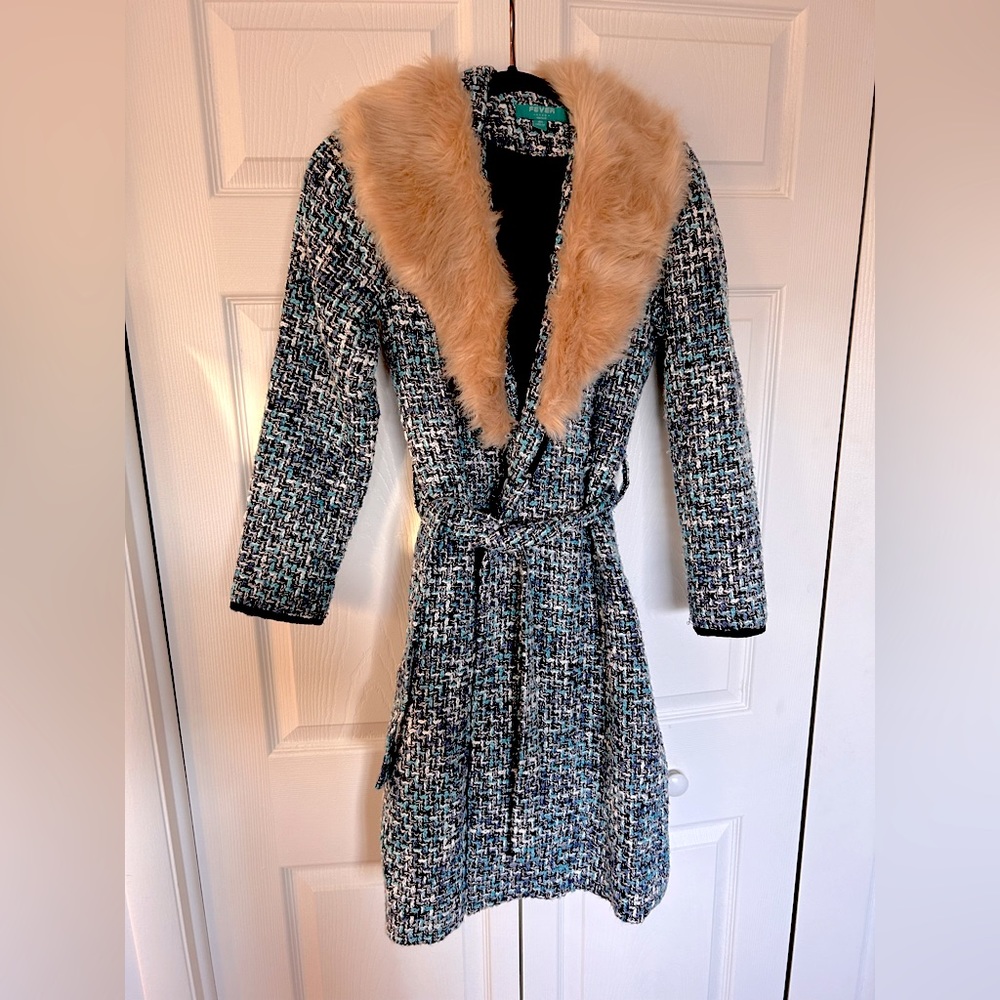Women’s Wool Jacket With Faux Fur Trim - Brand New